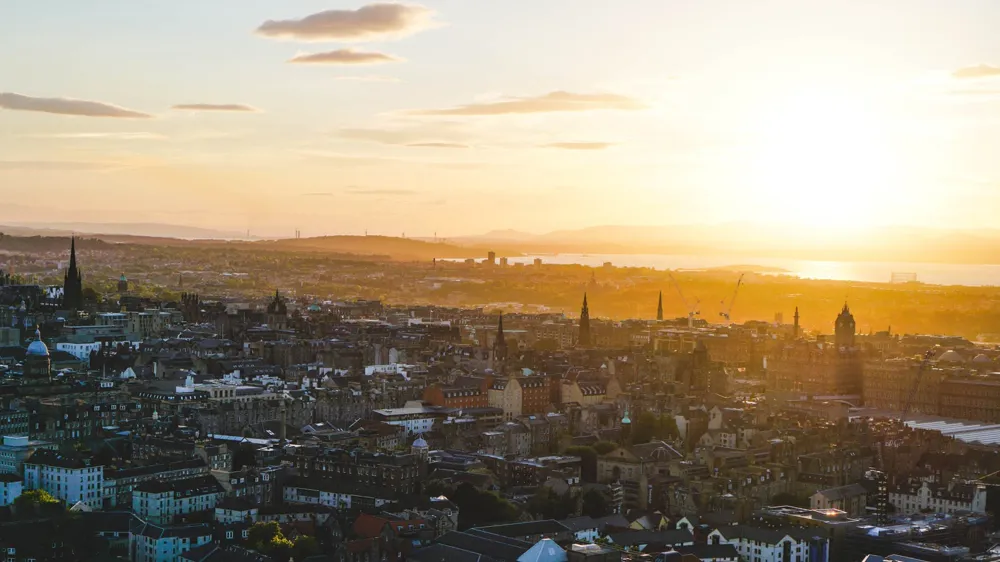 An aerial view across Edinburgh in Scotland