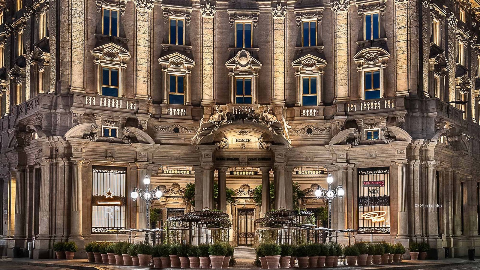 Exterior of the Starbucks Reserve Roastery and Tasting Room in Milan. Credit: Starbucks
