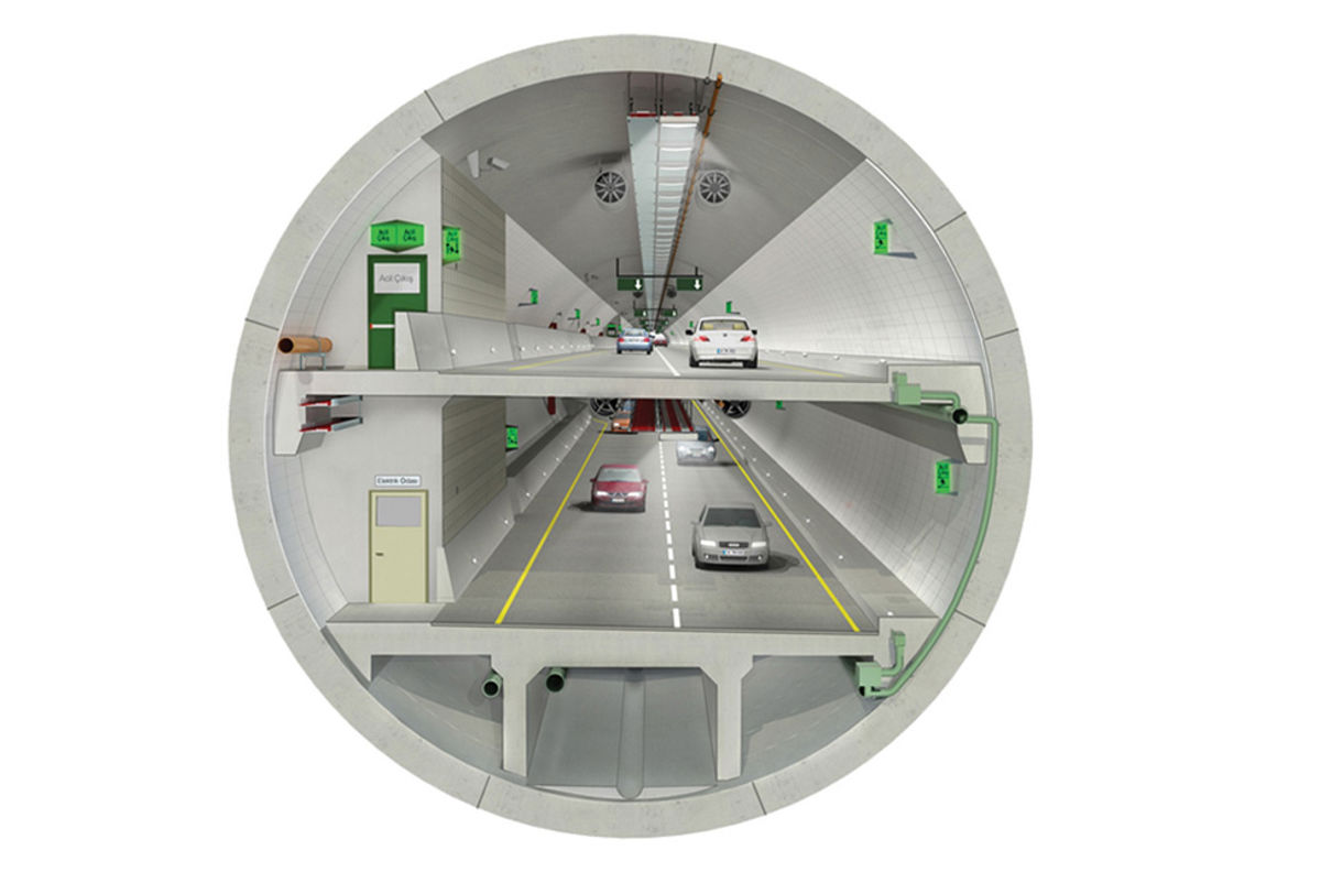 The tunnel features two decks for traffic and two lanes per deck