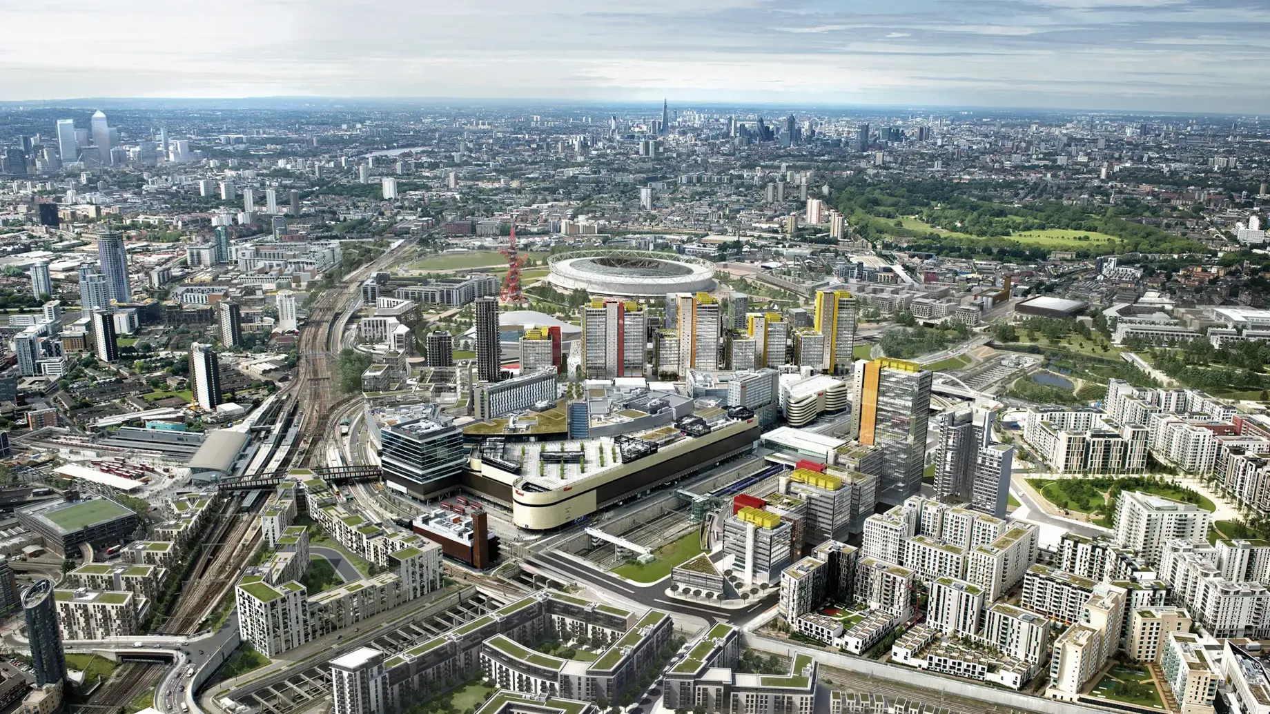 Aerial view across Stratford in London