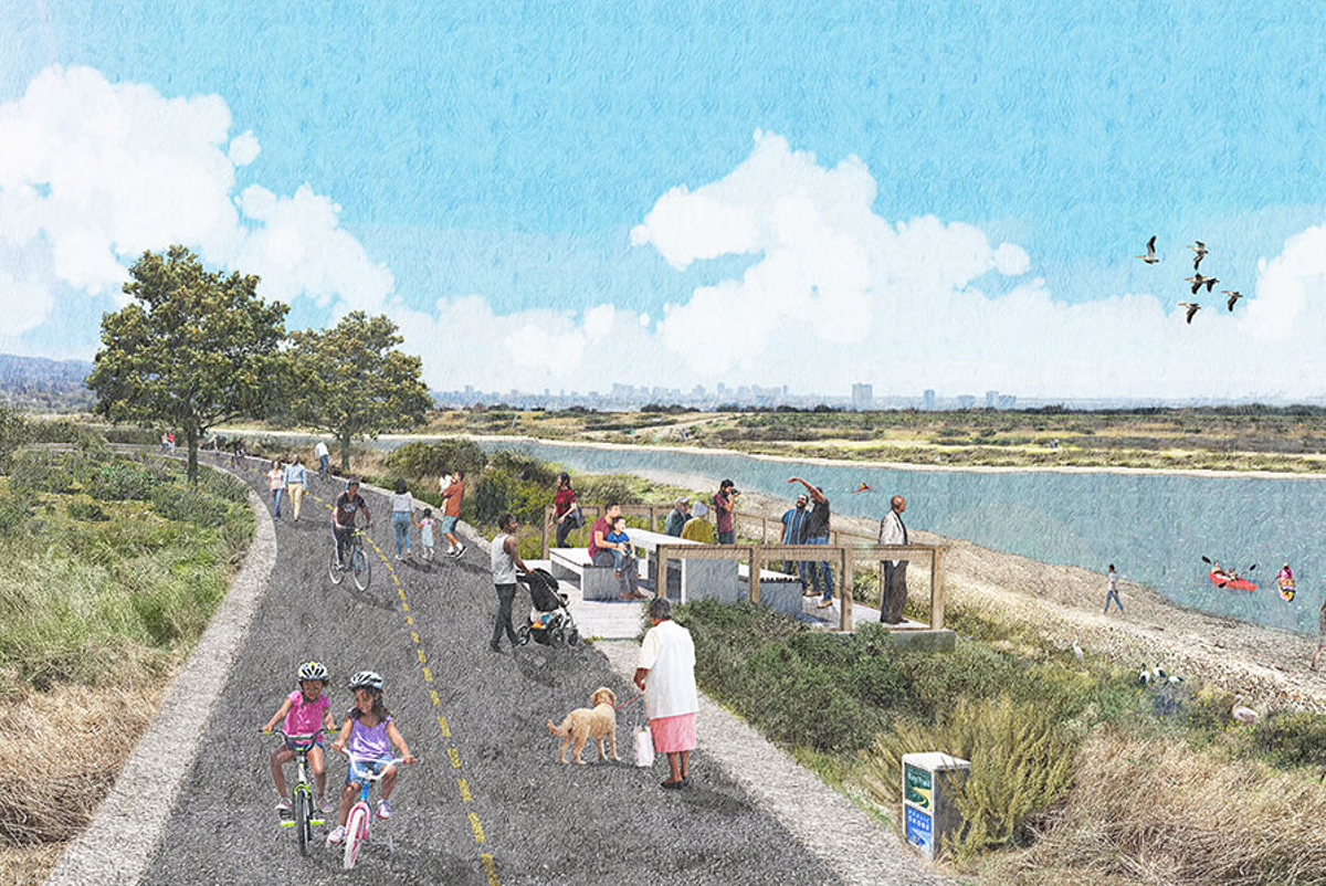 Render of nature-based solutions to protect a beloved community trail from flood risk © WRT