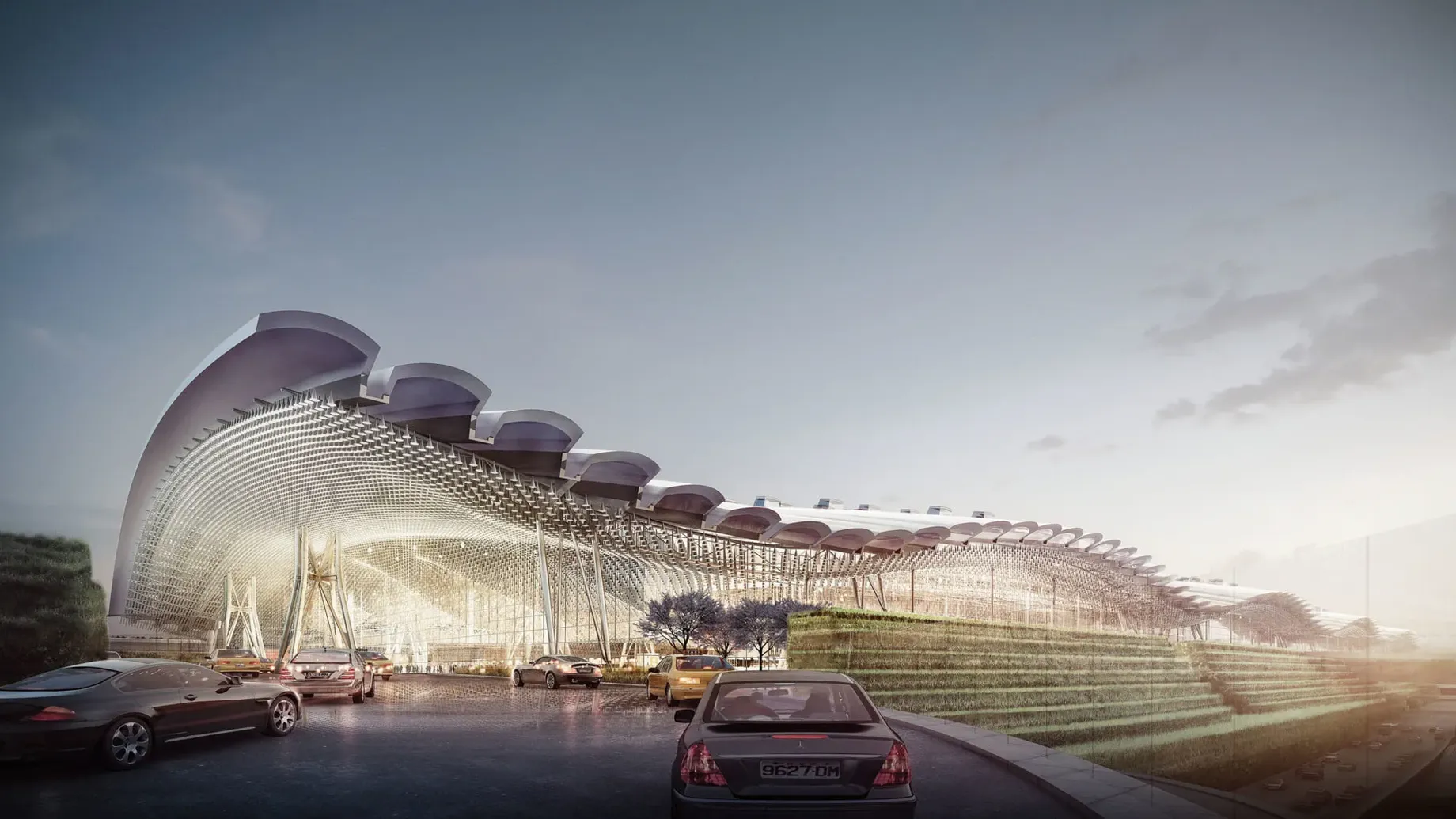 A CGI of the exterior of Taoyaun International Airport Terminal 3