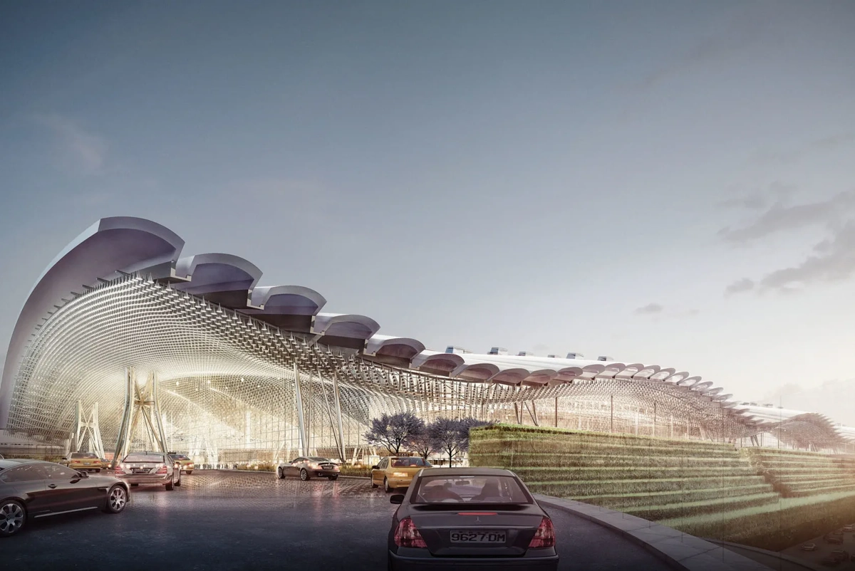 A CGI of the exterior of Taoyaun International Airport Terminal 3