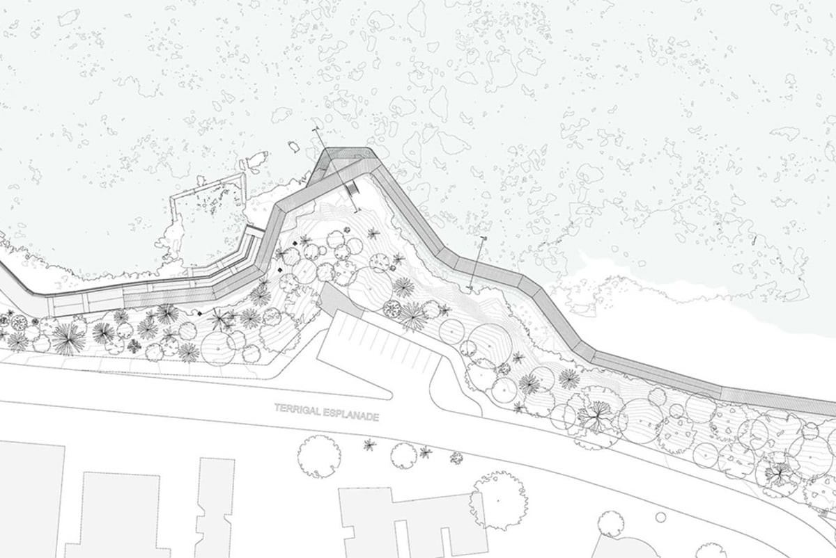 Detailed design drawings of the boardwalk and rockpool.