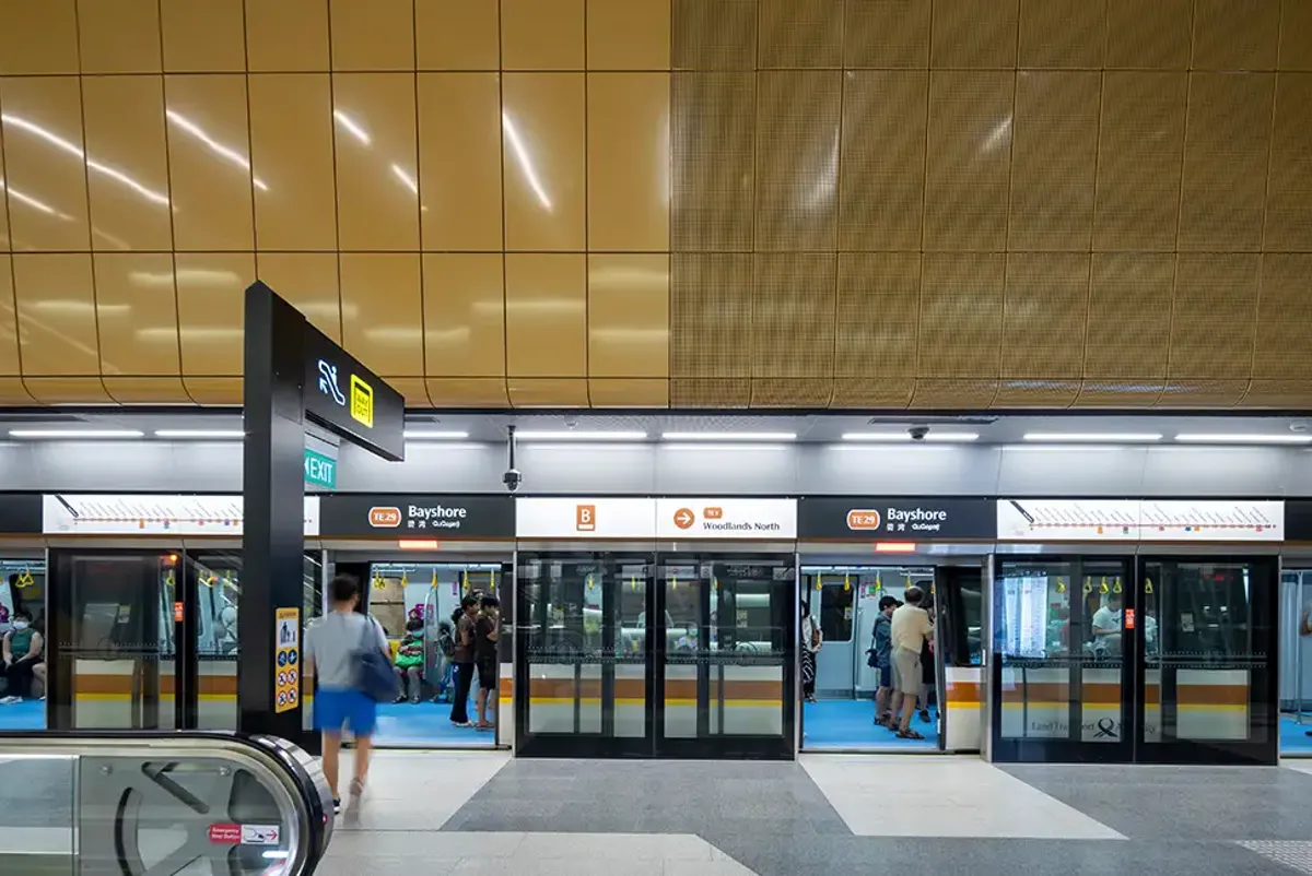 Passengers boarding a train at Bayshore station