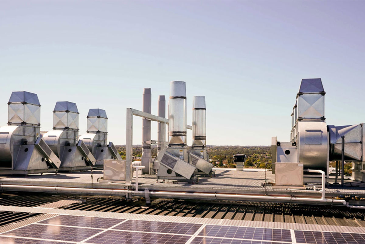 Solar panels on the roof are part of efforts to improve energy efficiency