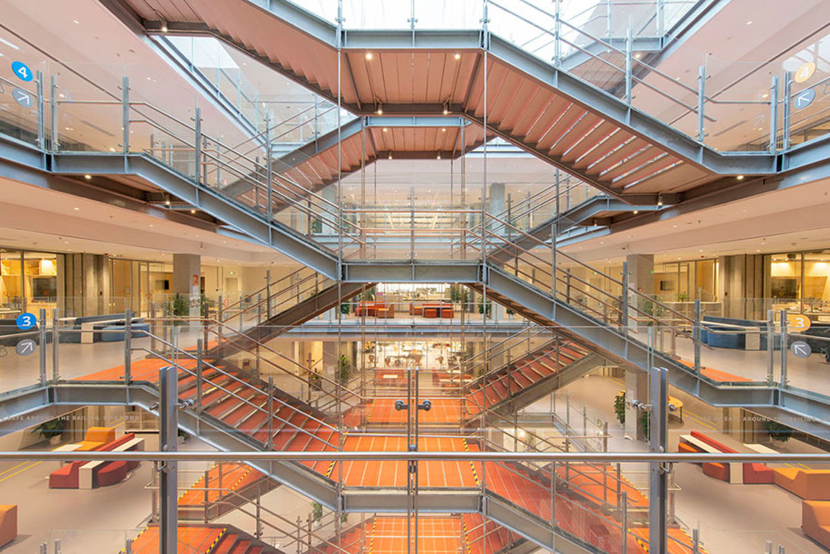 Staircase in the interior of the Whittle School and Studios Shenzen Campus