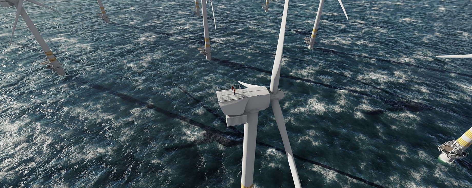 Aerial view of an offshore wind farm