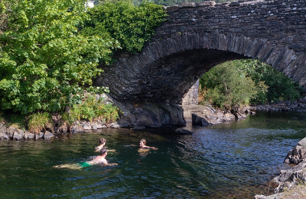 People swimming in a stream