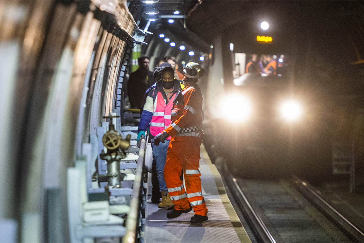 Mock evacuation of a Crossrail train as part of opening preparations