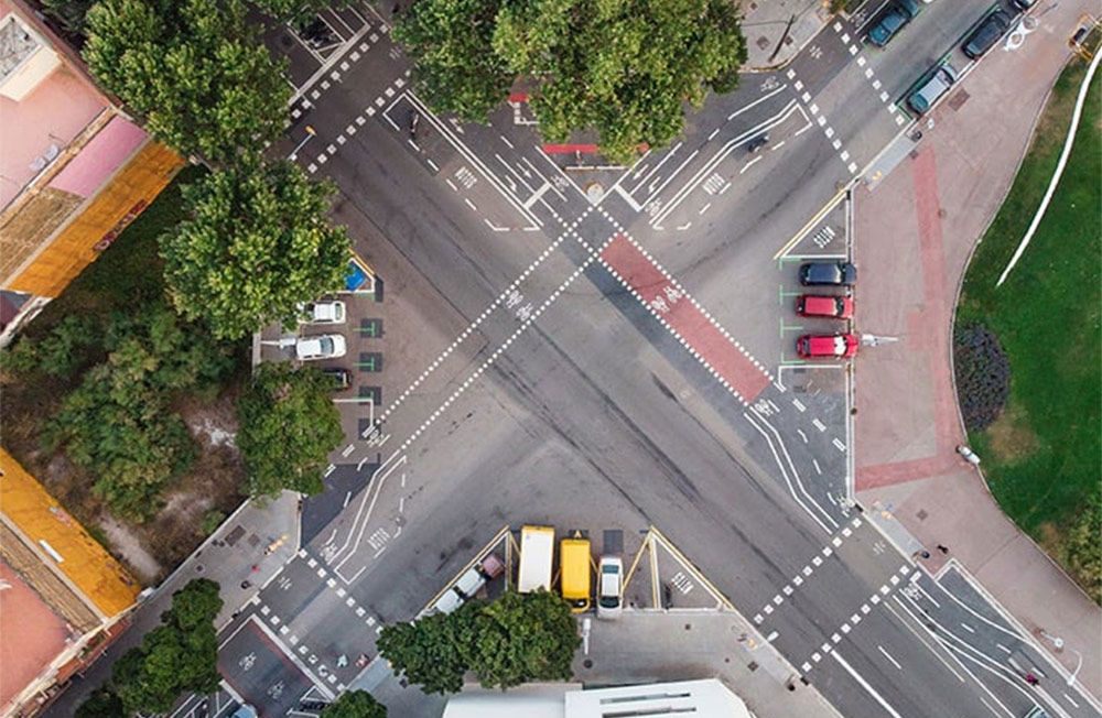 Junction of a road in a city