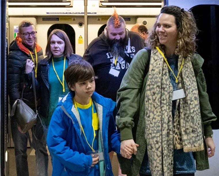 People using the Elizabeth Line in London